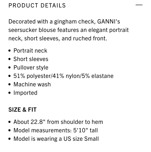 Nwt! Ganni stretch seersucker v-neck ruchedtop ghingham mini check black - Picture 3 of 9